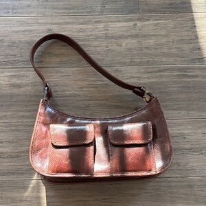 Cole Haan Brown Leather Shoulder Bag with Front Flap Pockets